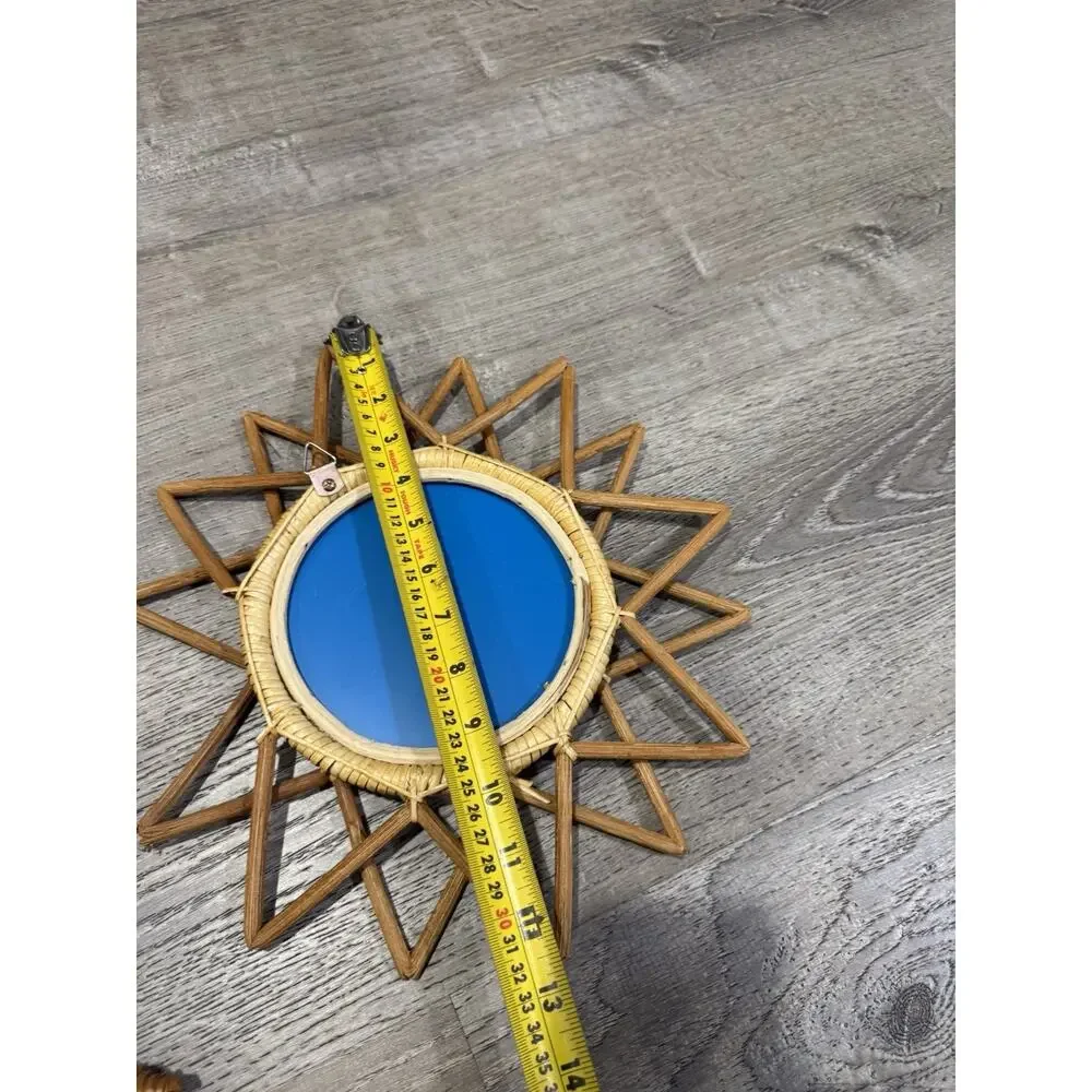 Vintage Crescent Moon Mirror Rattan 17”long Boho & 12” Sun